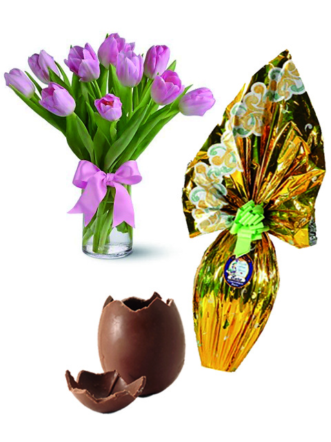 Uovo di pasqua con tulipani